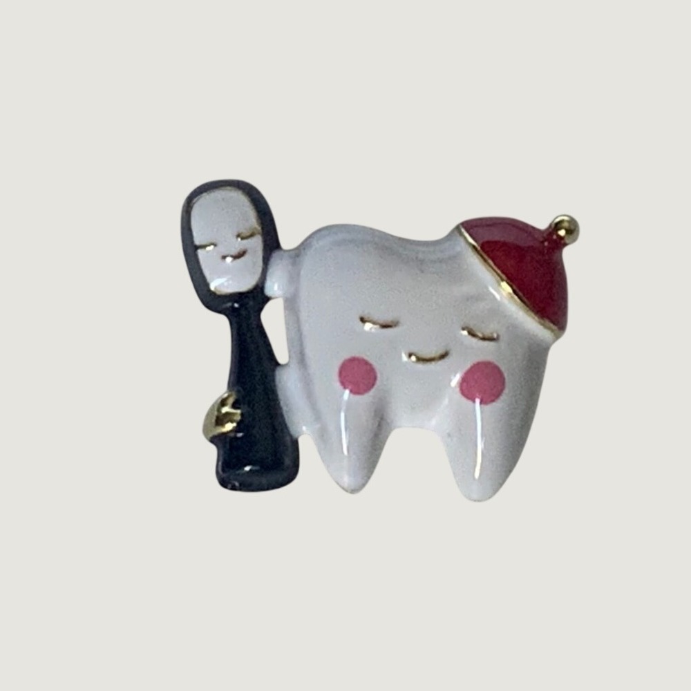 Sleepy Tooth Enamel Pin Molar with Toothbrush and Nightcap Dental Gift Gold Tone